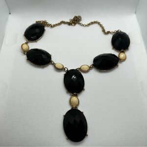Chunky Black cream faceted glass beaded gold tone metal Elegant Necklace